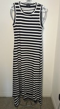 J Crew Women’s Cotton Navy/White Striped Sleeveless Maxi Dress Size Med Petite