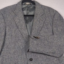 VTG Jos A Bank Harris Tweed Scottish Wool Gray Herringbone Mens Blazer Size 42S