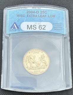 2004 D State Quarter ANACS MS 62 Wisconsin Extra Leaf Low