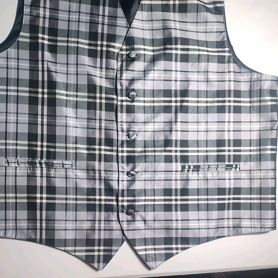 New Men's Formal Tuxedo Vest Waistcoat only plaids checks gray prom wedding - Image 3 of 4