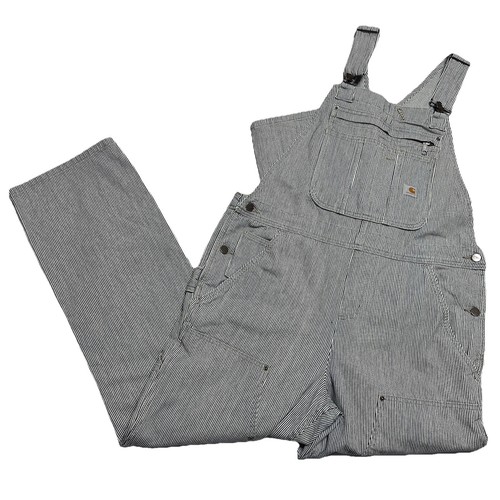 Carhartt Rugged Flex Denim Railroad Stripe Bib Overalls Large Relaxed Fit NEW - Picture 1 of 11