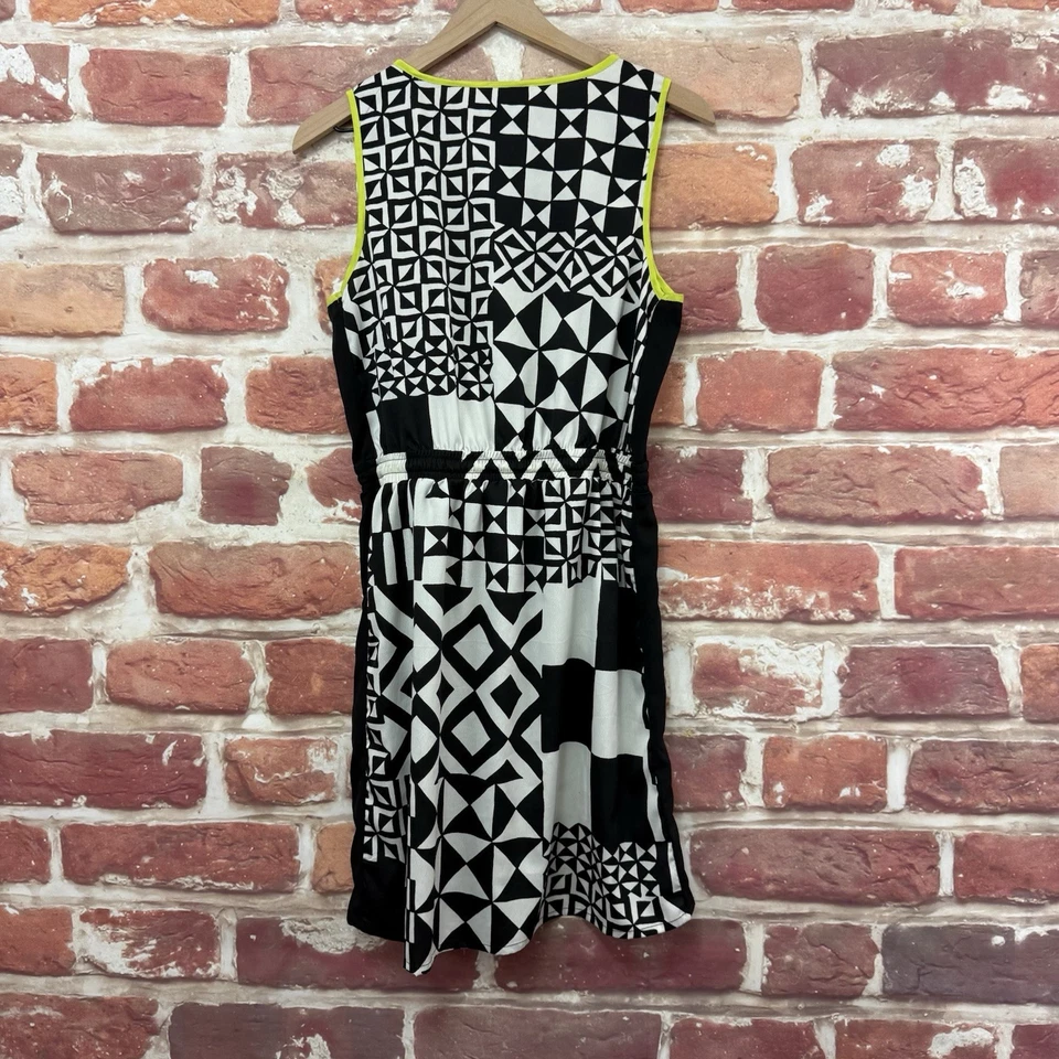 Vestido Romeo & Julieta Alta Costura Mujer L Negro Blanco Verde Neón Abstracto Corbata Cintura Foto 2 de 4