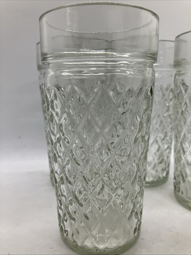 "4 vasos de vidrio transparente con patrón acolchado de diamante corte en cuclive ancla de colección 5 3/4""" - Imagen 5 de 6