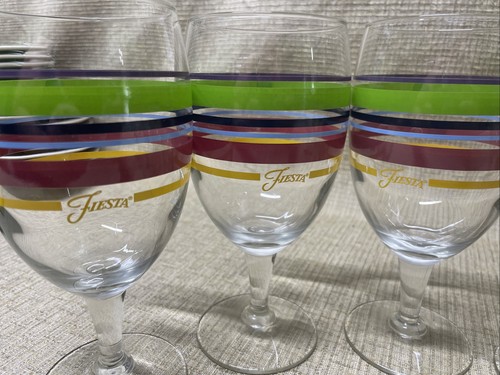 Set of 6 MAMBOFiesta Fiestaware Libbey Multicolor Stripes Water/Wine Goblets 7" - Picture 4 of 7