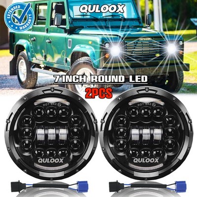 Pair For Land Rover Defender 90 & 110 7'' inch LED Round Headlight DRL White Halo