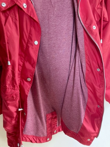 Red Jacket Windbreaker Poly Zip Front Pockets Hood Snaps Merona Women's Size S - Picture 8 of 8