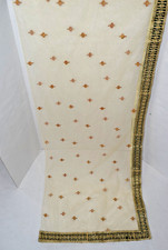 Vintage Dupatta Heavy Ivory Emerald Green Net Mesh Hand Embroidered 90X44In