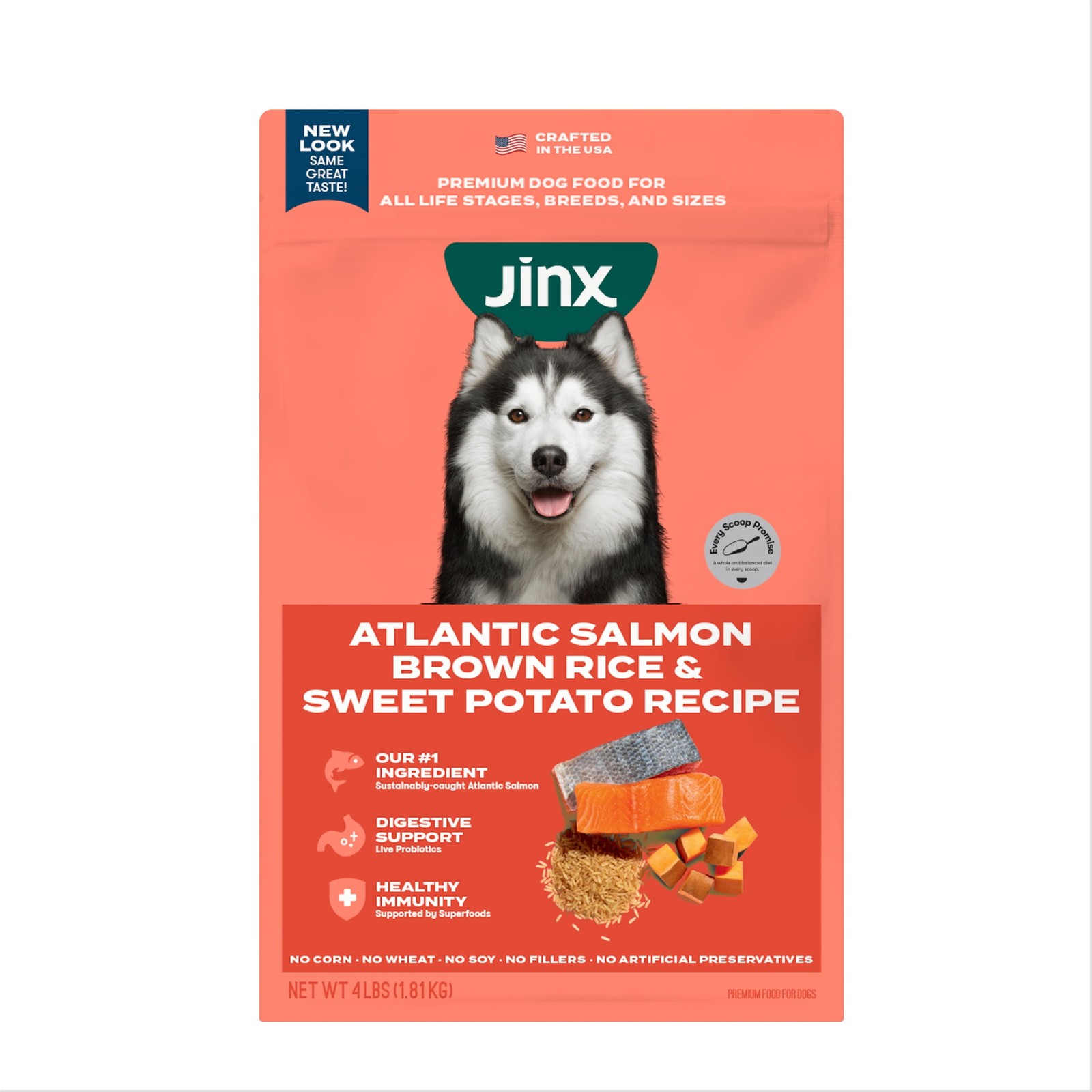 Jinx Salmon, Brown Rice, & Sweet Potato Dry Dog Food, 4 lbs Bag New