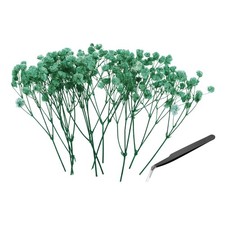 30 Pcs Dried Gypsophila Flower 4" Light Blue Pressed Flowers with Tweezer