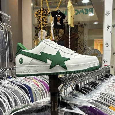 A BATHING APE BAPE STA Low Top Lace-Up Sneakers White/Green 1K20191314