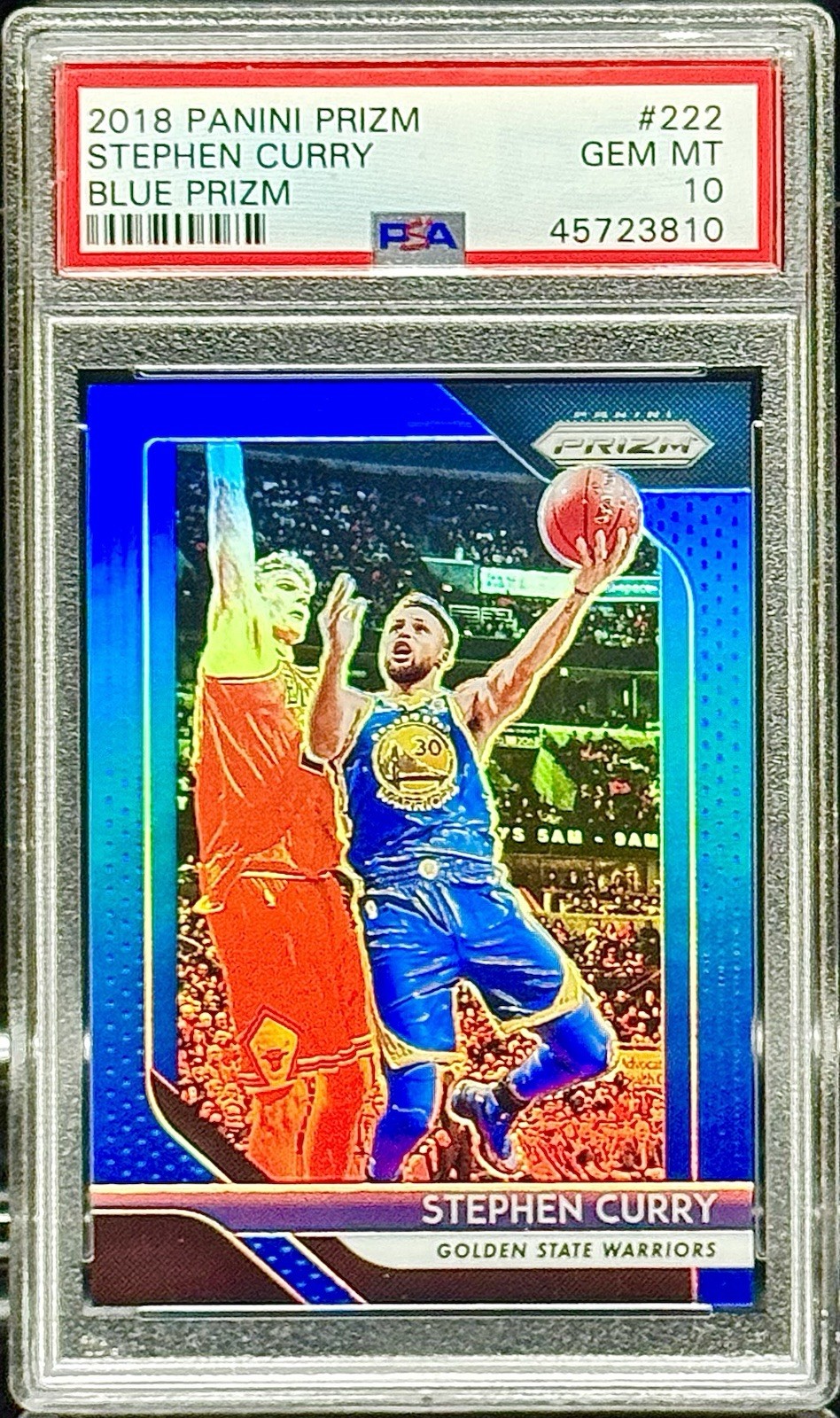 2018 Prizm #222 BLUE PRIZM /199 Stephen Curry PSA 10 Gem Mint Warriors Pop 28 view 4
