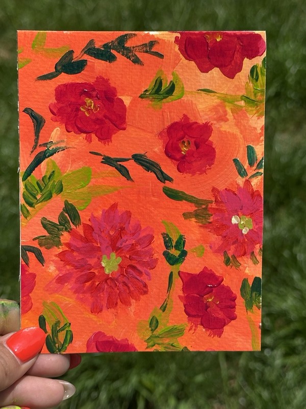 KC Original Signed OOAK Abstract Floral Painting on Paper Unframed 5.5x4 2026