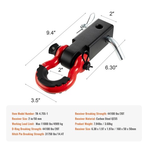 Shackle Hitch Receiver Heavy Duty Towing 11000lbs Durable Easy Install New - Picture 10 of 10