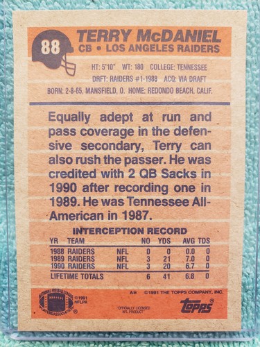 Topps Eddie Anderson #93 1991 Los Angeles Raiders - Imagen 3 de 4