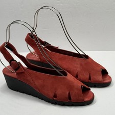 Arche Slingback Wedge Sandals Peep Toe Red Suede Leather Size US 9.5/EU 41