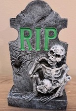 Skeleton Tombstone Cement Plaster RIP Tabletop Office Decoration Heavy Halloween
