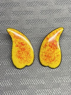 Yellow/red/black Enameled Copper Earrings Handmade (?)