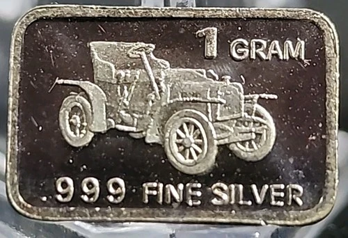 1 Gram .999 Fine Silver Art Bar Ingot. Old Car. Fun Way Dip Into Investing.