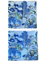 Pair Chinoiserie Blue Linen Pillow Covers 17x17 Thibaut Style Coastal Decor