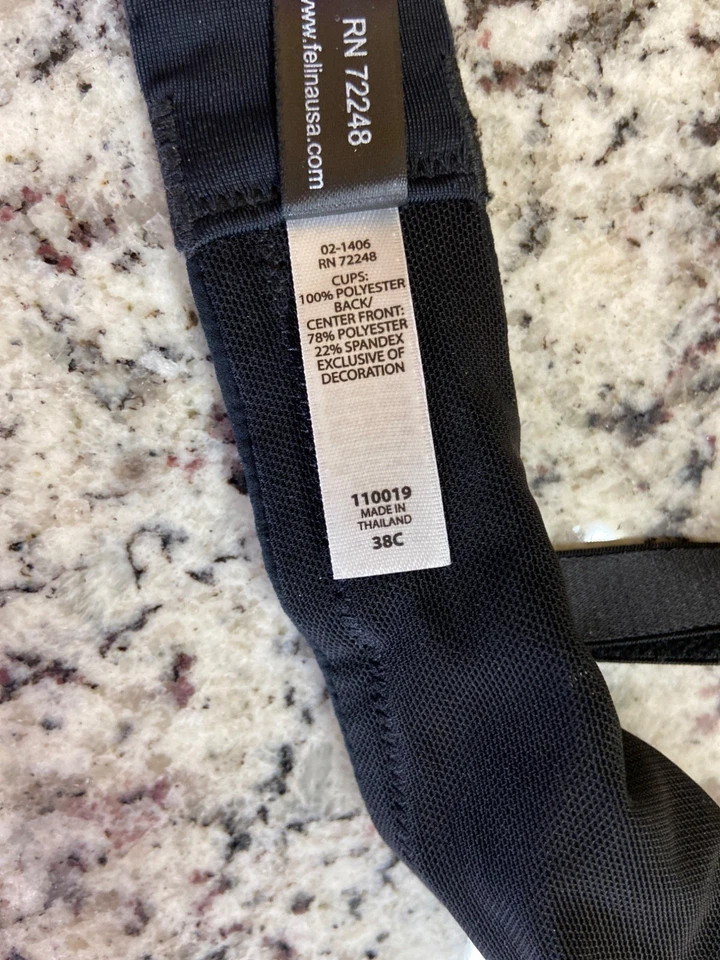 Sujetador con aros de encaje bordado Felina 38C floral negro lazo desnudo lencería elegante Foto 4 de 4