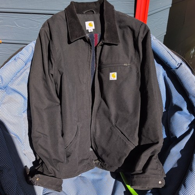 #ad Carhartt Duck Canvas Work Jacket XL Tall Black Blanket Lined Zip Up Chore #201 $98.00