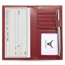 Soft Leather Checkbook Cover  Card Holder with Divider - Italian Calfskin W...