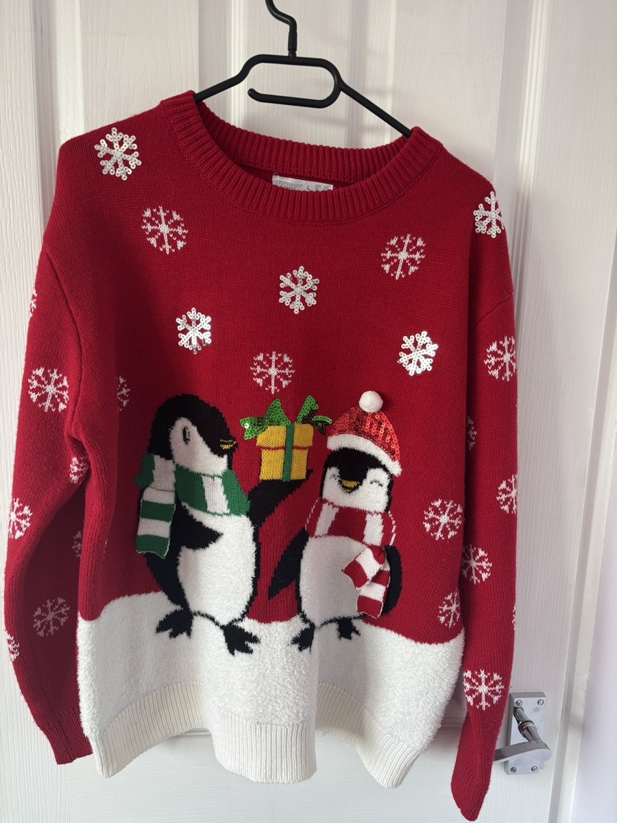Primark Women's Red Penguin Christmas Jumper Size Large UK