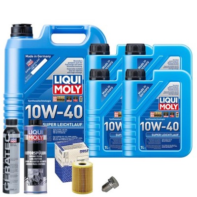 Motoröl 10W40 LIQUI MOLY 9L+MAHLE Ölfilter+Spülung+Cera Tec+Ölablassschraube