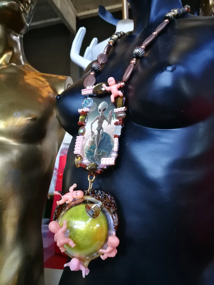 Alien Fantasy Jewelry Pendant Avant-garde Futuristic Necklace Planetary Amulet 2 - Image 3 of 4