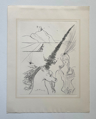 Vintage Salvador Dali 'The Lady and the Unicorn' Etching Artwork