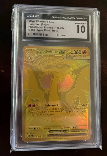 CGC 10 Mega Charizard X ex 130/094 Gold Hyper Rare Pokemon Phantasmal Flames Gem