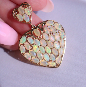 Authentic Fire Opal Heart Shape Pendant Silver 925 Gold Plated - NO TARIFF