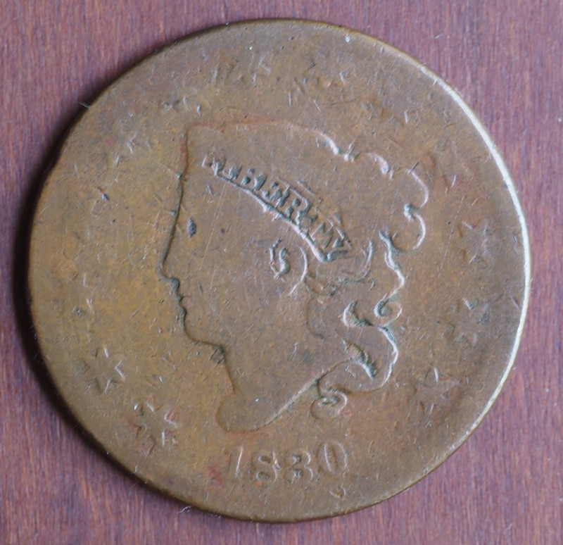 1830 US Coronet Head Large Cent Large Letters Well Circulated N8 R1