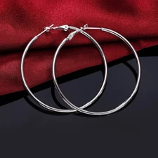Women's 925 Sterling Silver 50/60/70/80cm Large Round Thin Hoop Earrings