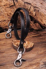 C62 Black Mens Biker Retro Cool Plain Leather Jeans Keychains Key Wallet Chain