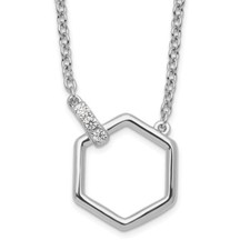 Sterling Silver Rhodium-plated 18" Diamond Hexagon Necklace For Women