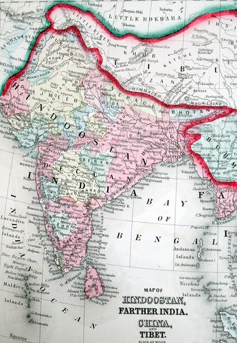 1862 INDIA, TIBET, CHINA, SE ASIA MITCHELL ANTIQUE HAND-COLORED MAP - Picture 2 of 4