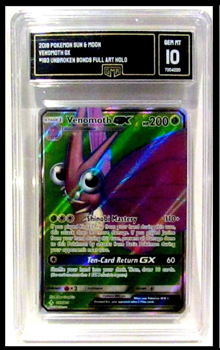 Pokemon Unbroken Bonds VENOMOTH GX Full Art Holo #193 GMA 10