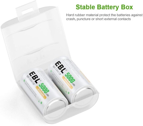 EBL C Cells Rechargeable Batteries 4 Pack with Smart Battery Charger for C D 9V - Picture 6 of 6