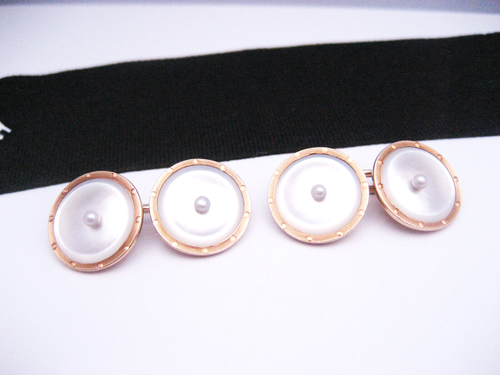 Antique Art Deco LARTER & SONS 14K Gold MOP Mother of Pearl Seed Pearl Cufflinks - Picture 6 of 10