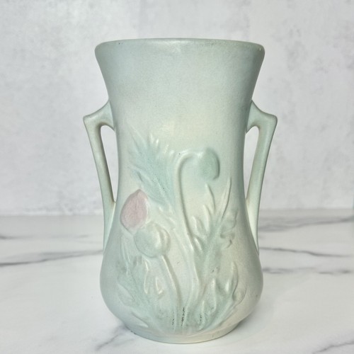 1938-1941 Vintage Hull Pottery THISTLE Handled Vase 52-6 - Picture 3 of 7