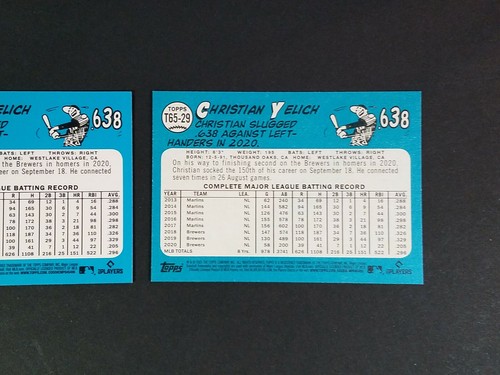 2021 Topps #T65-29 & TH65-29 Christian Yelich, Brewers - Redux & Chrome Inserts - Picture 7 of 7