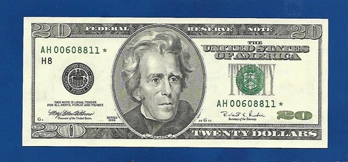RARE 1996 CH/CU $20 ST. LOUIS STAR NOTE SERIAL #AH00608811* ONLY 640000 PRINTED
