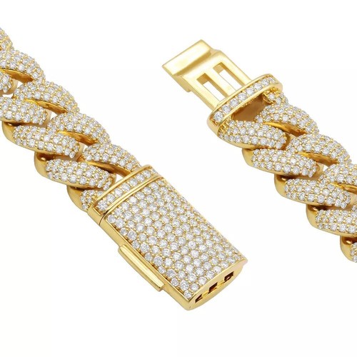 17 Ctw D/FL Real Round Cut Moissanite 14K Gold Plated 16 MM Cuban Link Bracelet! - Picture 2 of 12