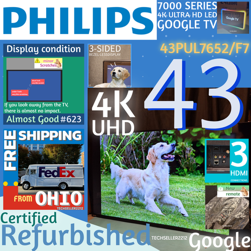 Philips 43" Class 4K Ultra HD (2160p) Google Smart LED TV (43PUL7652/F7) Remote