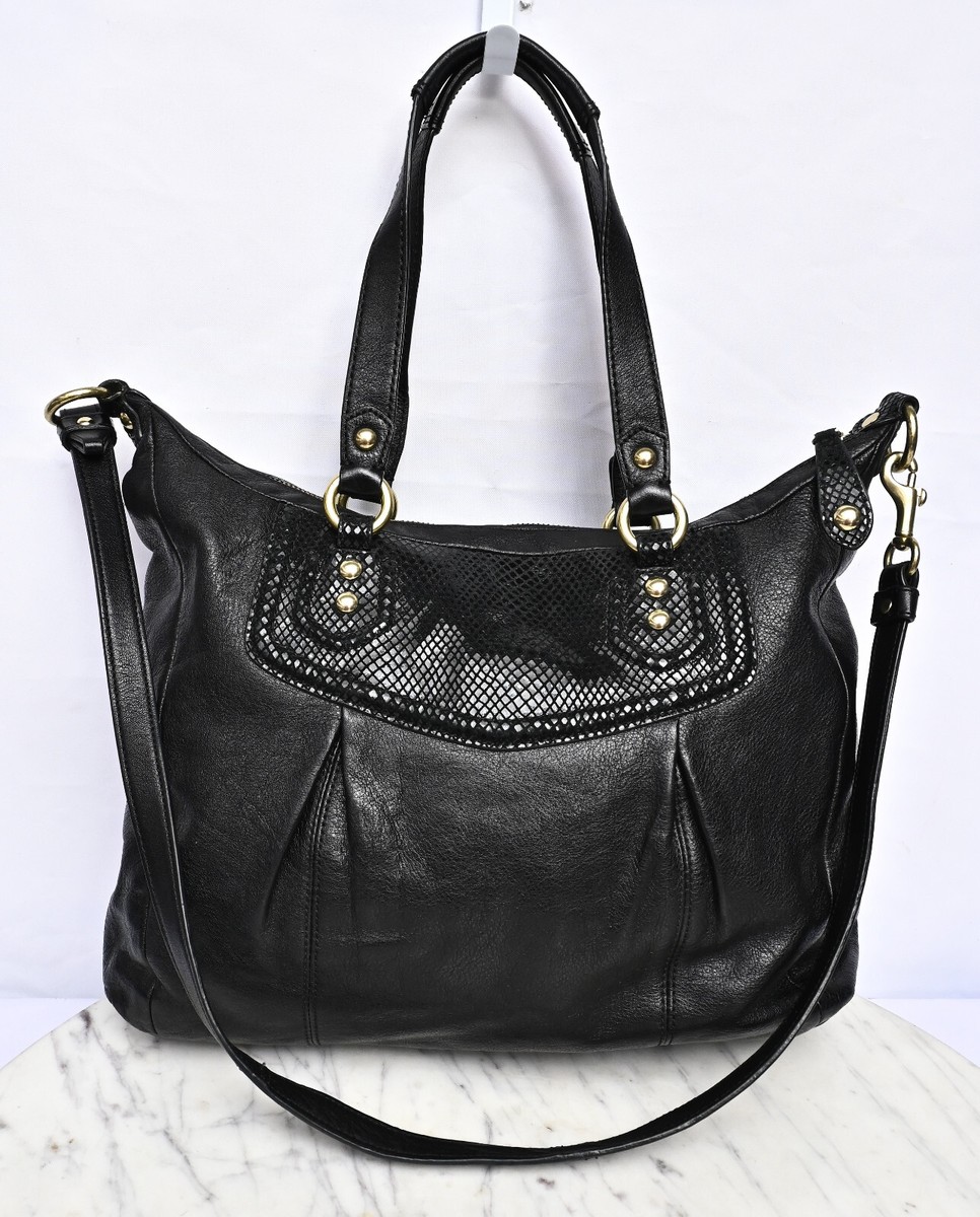 COACH Ashley 2 Way Tote Snake Embossed Leather Black Satchel BAG