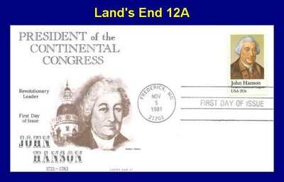 Land's End Cachet 1941 12A John Hanson 1st US President | eBay