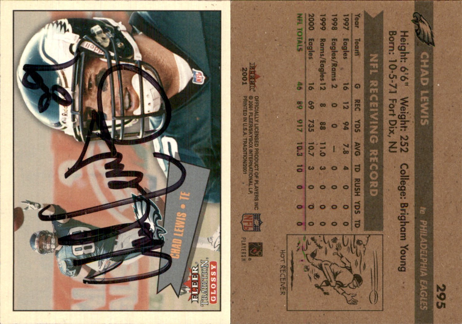 Chad Lewis Signed 2001 Fleer Tradition #295 Card Philadelphia Eagles Auto AU