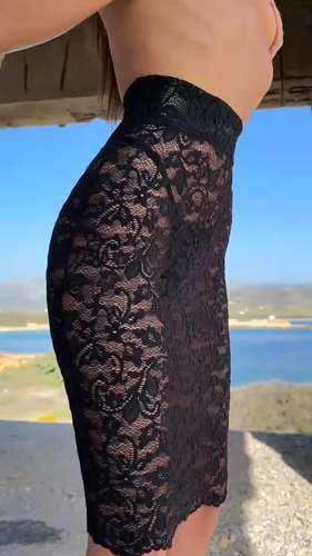 Women's Black Lace Midi Skirt with Back Lacing High Waist Sheer Party ClubWear - Video 1 of 1