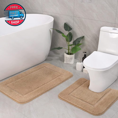 Bathroom Rug Set Beige, Soft Bath Rug Set 2 Piece Set, Toilet Mat U-Shap - Picture 12 of 12